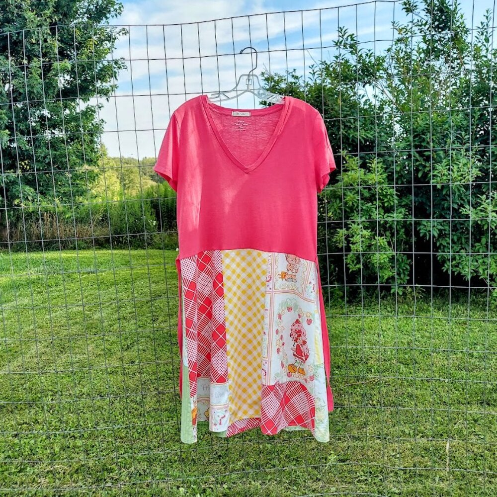 Upcycled Patchwork Strawberry Shortcake Dress L - image 6